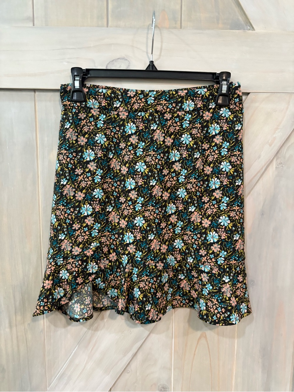 BP Black Circle Skirt with Blue & Peach Floral Print